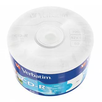 Verbatim CD-R, 43794, imprimabil cu jet de cerneală, pachet de 50, 700MB, 50x, 80min., 12cm, wrap, pentru arhivarea datelor