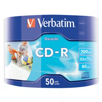 Verbatim CD-R, 43794, imprimabil cu jet de cerneală, pachet de 50, 700MB, 50x, 80min., 12cm, wrap, pentru arhivarea datelor