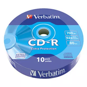 Verbatim CD-R, 43725, Extra Protection, pachet de 10, 700MB, 52x, 80min., 12cm, fără opțiune de imprimare, wrap, pentru arhivarea datelor