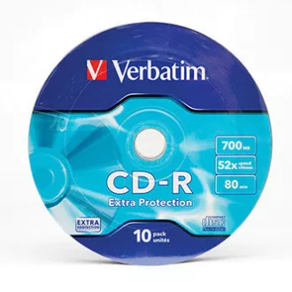 Verbatim CD-R, 43725, Extra Protection, pachet de 10, 700MB, 52x, 80min., 12cm, fără opțiune de imprimare, wrap, pentru arhivarea datelor