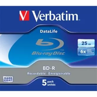 Verbatim BD-R, Datalife, 25GB, cutie de bijuterii, 43836, 6x, pachet de 5