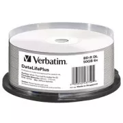 Verbatim BD-R, DL+ Wide Thermal Printable No Id Surface Hard Strat, 50GB, ax, 43750, 6x, pachet de 25, pentru arhivarea datelor
