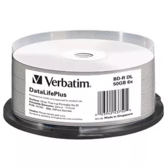 Verbatim BD-R, DL+ Wide Thermal Printable No Id Surface Hard Strat, 50GB, ax, 43750, 6x, pachet de 25, pentru arhivarea datelor