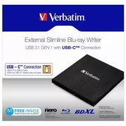 Unitate Blu-Ray externă Verbatim, 43889, USB 3.1, USB-C, MDISC GRATUIT de 25 GB