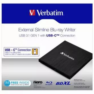 Unitate Blu-Ray externă Verbatim, 43889, USB 3.1, USB-C, MDISC GRATUIT de 25 GB