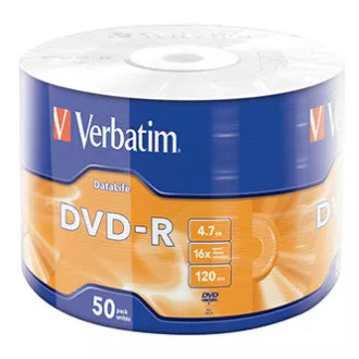 Verbatim DVD-R, argintiu mat, 43791, 4,7 GB, 16x, wrap, pachet de 50, fără opțiune de imprimare, 12 cm, pentru arhivarea datelor