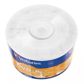 Verbatim DVD-R, argintiu mat, 43791, 4,7 GB, 16x, wrap, pachet de 50, fără opțiune de imprimare, 12 cm, pentru arhivarea datelor