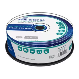 Mediarange DVD+R, MR469, 8.5GB, 8x, cutie pentru tort, pachet de 25, fără opțiune de imprimare, 12cm, strat dublu, pentru arhivarea datelor