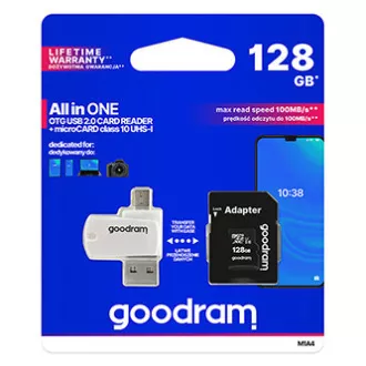 Card de memorie Goodram Micro Secure Digital Card All-In-ON, 128GB, pachet multiplu, M1A4-1280R12, UHS-I U1 (Clasa 10), pachet multiplu cu contor