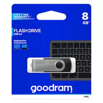 Unitate flash USB Goodram, USB 2.0, 8GB, UTS2, negru, UTS2-0080K0R11, USB A, cu capac rotativ