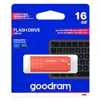 Unitate flash USB Goodram, USB 3.0, 16 GB, UME3, portocaliu, UME3-0160O0R11, USB A, cu capac