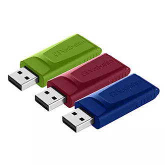 Unitate flash USB Verbatim, USB 2.0, 16GB, Slider, verde, albastru, roșu, 49326, USB A, cu conector retractabil, 3 buc