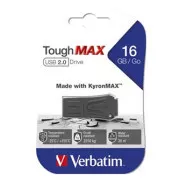 Unitate flash USB Verbatim, USB 2.0, 16 GB, ToughMAX, negru, 49330, USB A, material compozit KyronMAX(tm)