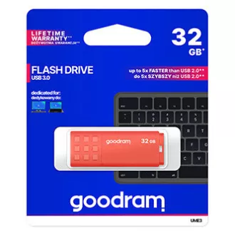 Unitate flash USB Goodram, USB 3.0, 32 GB, UME3, portocaliu, UME3-0320O0R11, USB A, cu capac