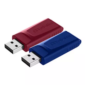 Unitate flash USB Verbatim, USB 2.0, 32 GB, Slider, roșu, albastru, 49327, USB A, cu conector retractabil, 2 buc.