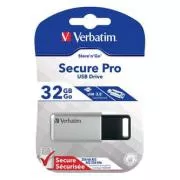 Unitate flash USB Verbatim, USB 3.0, 32GB, Secure Pro, Store N Go, argintiu, 98665, USB A, criptare AES pe 256 de biți