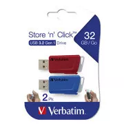 Unitate flash USB Verbatim, USB 3.0, 32GB, Store N Click, culori mixte, 49308, USB A, cu conector retractabil, 2 buc.