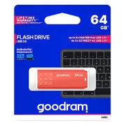 Unitate flash USB Goodram, USB 3.0, 64 GB, UME3, portocaliu, UME3-0640O0R11, USB A, cu capac