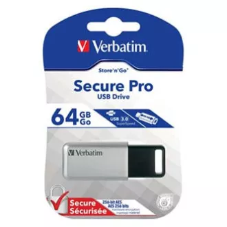 Unitate flash USB Verbatim, USB 3.0, 64 GB, Secure Pro, argintiu, 98666, USB A, criptare AES pe 256 de biți, cu conector retractabil