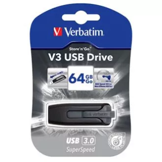 Verbatim USB flash drive, USB 3.0, 64GB, V3, Store N Go, negru, 49174, USB A, cu conector glisant Verbatim USB flash drive, USB 3.0, 64GB, V3, Store N Go, negru, 49174, USB A, cu conector glisant