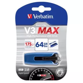 Unitate flash USB Verbatim, USB 3.0, 64 GB, V3 MAX, Store N Go, albastru, 49807, USB A, cu conector retractabil