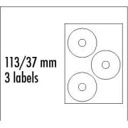 Etichetă CD logo 113/37mm, A4, mat, alb, 3 etichete, 140g/m2, ambalat 10 buc, pentru imprimante cu jet de cerneală și laser