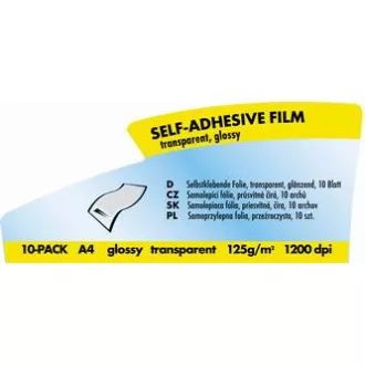 Film autoadeziv cu logo, transparent, lucios, transparent, A4, 125 g/m2, 1200 dpi, 10 coli, pentru imprimante laser, L