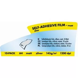 Folie autoadezivă cu logo, mată, argintie, A4, 145 g/m2, 1200 dpi, 10 coli, pentru imprimante laser, L Folie autoadezivă cu logo, mată, argintie, A4, 145 g/m2, 1200 dpi, 10 coli, pentru imprimante laser, L