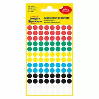 Etichete Avery Zweckform 8mm, colorate, 104 etichete, marcare, detașabile, pachet de 4, 3090, pentru descriere manuală