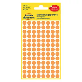 Etichete Avery Zweckform 8mm, portocaliu neon, 104 etichete, marcare, pachet de 4, 3178, pentru descriere manuală