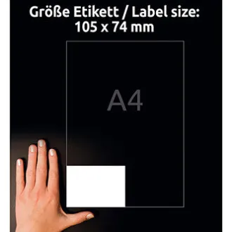 Etichete Avery Zweckform 105mm x 74mm, A4, albe, 8 etichete, ambalate în 100 de bucăți, 3427, pentru imprimante laser și cu jet de cerneală, copiatoare Etichete Avery Zweckform 105mm x 74mm, A4, albe, 8 etichete, ambalate în 100 de bucăți, 3427, pentru imprimante laser și cu jet de cerneală, copiatoare