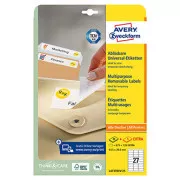 Etichete Avery Zweckform 63,5 mm x 29,6 mm, A4, alb, 27 etichete, detașabile, pachet de 25, L4737REV-25, pentru laser și cerneală