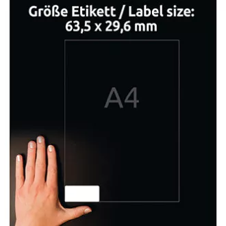 Etichete Avery Zweckform 63,5 mm x 29,6 mm, A4, alb, 27 etichete, detașabile, pachet de 25, L4737REV-25, pentru laser și cerneală