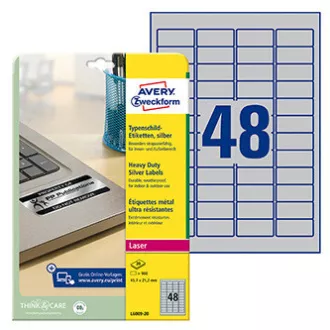 Etichete Avery Zweckform 45,7 mm x 21,2 mm, A4, argintiu, 48 etichete, foarte rezistente, pachet de 20, L6009-20, pentru imprimanta laser Etichete Avery Zweckform 45,7 mm x 21,2 mm, A4, argintiu, 48 etichete, foarte rezistente, pachet de 20, L6009-20, pentru imprimanta laser