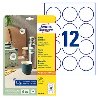 Etichete Avery Zweckform 60mm, A4, alb, 12 etichete, pachet de 10, L3416-10, pentru imprimante laser și inkjet, copiatoare