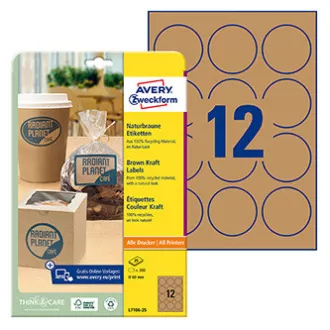Etichete Avery Zweckform 60mm, A4, maro natural, 12 etichete, pachet de 25, L7106-25, pentru imprimante laser și inkjet, ko Etichete Avery Zweckform 60mm, A4, maro natural, 12 etichete, pachet de 25, L7106-25, pentru imprimante laser și inkjet, ko