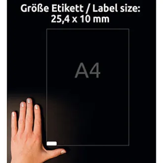 Etichete Avery Zweckform 25,4 mm x 10 mm, A4, albe, 189 etichete, cu aderență ridicată, pachet de 20, L7871-20, pentru laser și ATR Etichete Avery Zweckform 25,4 mm x 10 mm, A4, albe, 189 etichete, cu aderență ridicată, pachet de 20, L7871-20, pentru laser și ATR
