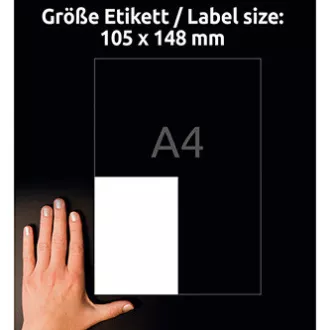 Etichete Avery Zweckform 105 mm x 148 mm, A4, alb, 4 etichete, aderență ridicată, pachet de 20, L7876-20, pentru laser și jet de cerneală Etichete Avery Zweckform 105 mm x 148 mm, A4, alb, 4 etichete, aderență ridicată, pachet de 20, L7876-20, pentru laser și jet de cerneală