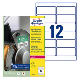 Etichete Avery Zweckform 99,1 mm x 42,3 mm, A4, albe, 12 etichete, foarte durabile, pachet de 40, L7913-40, pentru imprimante laser și Etichete Avery Zweckform 99,1 mm x 42,3 mm, A4, albe, 12 etichete, foarte durabile, pachet de 40, L7913-40, pentru imprimante laser și