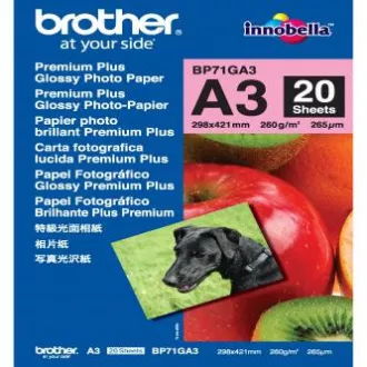 Hârtie foto lucioasă Brother, BP71GA3, hârtie foto, lucioasă, albă, A3, 260 g/m2, 20 buc, jet de cerneală