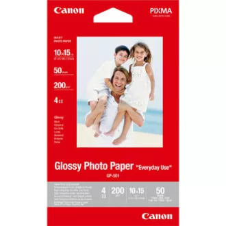 Hârtie foto lucioasă Canon, GP-501, hârtie foto, lucioasă, GP-501 tip 0775B081, albă, 10x15cm, 4x6", 200 g/m2, 50 buc, jet de cerneală