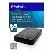 Hard disk extern Verbatim, Store N Save, 3.5", USB 3.0 (3.2 Gen 1), 2TB, 47683, Negru
