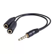 Reducere audio, mufă (3,5 mm) tată 4 poli - 2x mufe (3,5 mm) mamă, 0,2 m, stereo, negru, logo