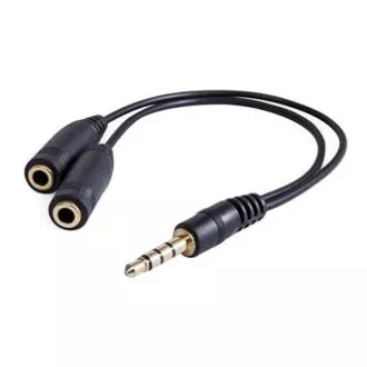 Reducere audio, mufă (3,5 mm) tată 4 poli - 2x mufe (3,5 mm) mamă, 0,2 m, stereo, negru, logo