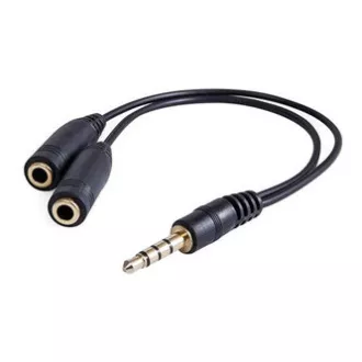 Reducere audio, mufă (3,5 mm) tată 4 poli - 2x mufe (3,5 mm) mamă, 0,2 m, stereo, negru, logo blister