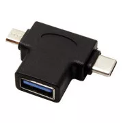Adaptor USB, (2.0), USB A mamă - microUSB tată + USB C tată, negru, pungă de plastic OTG