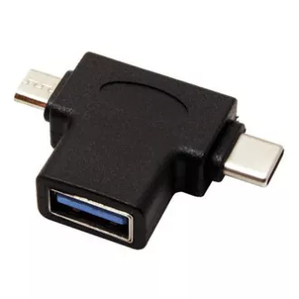 Adaptor USB, (2.0), USB A mamă - microUSB tată + USB C tată, negru, pungă de plastic OTG Adaptor USB, (2.0), USB A mamă - microUSB tată + USB C tată, negru, pungă de plastic OTG