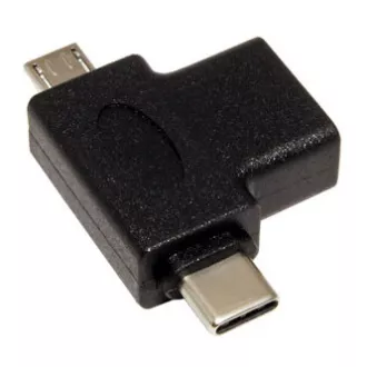 Adaptor USB, (2.0), USB A mamă - microUSB tată + USB C tată, negru, pungă de plastic OTG Adaptor USB, (2.0), USB A mamă - microUSB tată + USB C tată, negru, pungă de plastic OTG