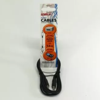 Cablu audio Mufă (3,5 mm) tată - Mufă (3,5 mm) tată, 1,5 m, negru, Logo