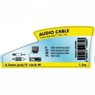 Cablu audio Jack (3,5 mm) tată - 2x CINCH tată, 1,5 m, negru, Logo